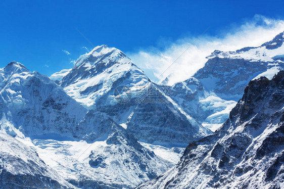风景优美的喜马拉雅山山脉两座区域尼泊尔观图片