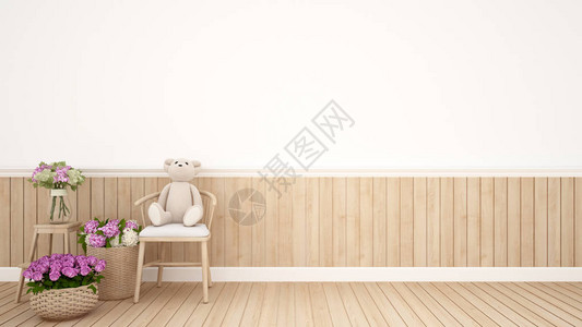 儿童房或托儿所椅子上的泰迪熊室内设计图片