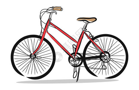 手绘红色自行车插图图片