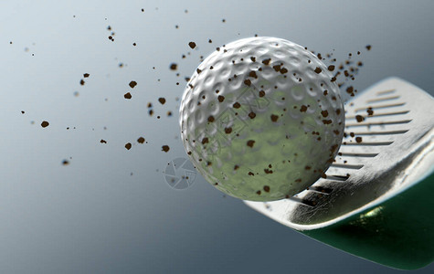 高尔夫球铁杆击球的极端特写慢动作捕捉图片