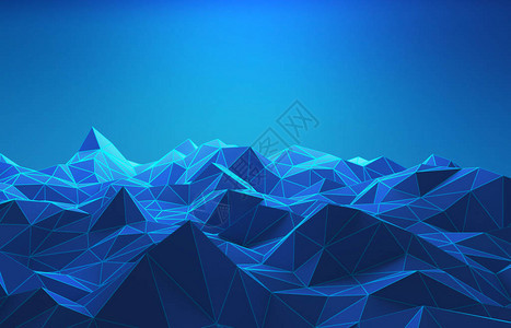 山脉的线框技术概念科幻数据未来的背景3d插图图片