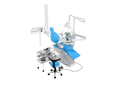 现代蓝色牙科椅和床头柜图片