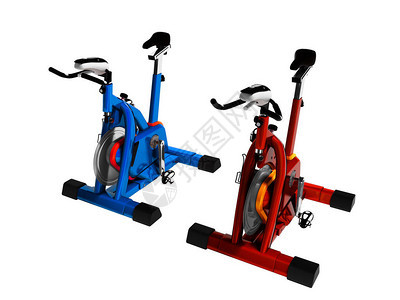 现代红色和蓝色运动自行车3d视角3d使白色图片