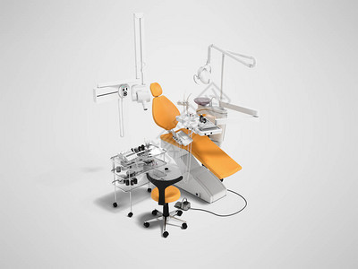 现代橙色牙科椅和床头柜图片