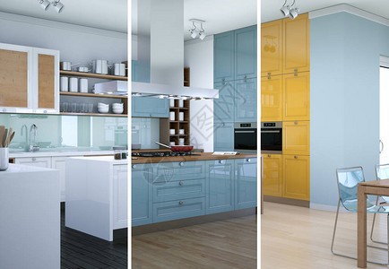 设计精美的现代厨房的分裂颜色变化的图片