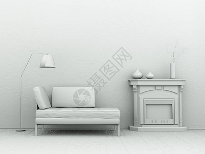 带沙发的室内设计模型室3d插图图片