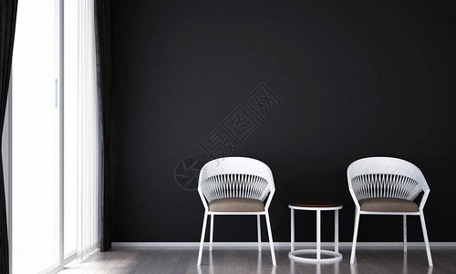 豪华客厅室内设计和黑色纹理墙图片