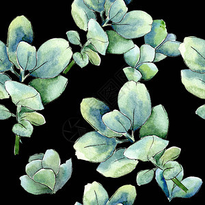 水彩绿色黄杨木叶植物园花卉叶子无缝背景图案织物壁纸打印纹理背景纹理包装图背景图片