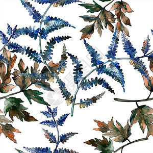蓝色蕨叶闸植物园花卉叶子无缝背景图案织物壁纸打印纹理背景纹理包装图图片