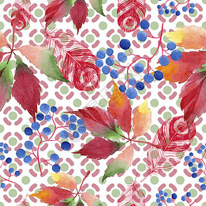 水彩红葡萄叶植物园花卉叶子无缝背景图案织物壁纸打印纹理背景纹理包装图图片