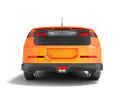 现代电动汽车颜色为梯度斜橙色后视图3d在白色图片
