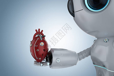 3D使用红色机器人心脏制造出可爱的人图片