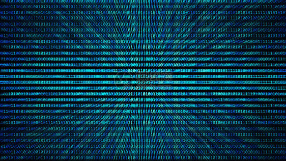 01或二进制码号图案纹理在计算机上的数字数据技术概念在黑色上黑客屏幕显示3d插图图片