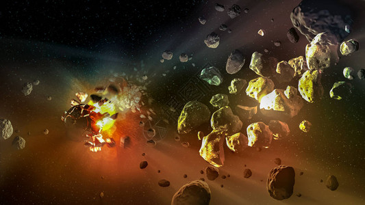 陨石在一个深的空间科幻幻想这个形象的元素由Nasa提供图片