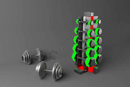 3D渲染一组用于运动的孤立哑铃图片
