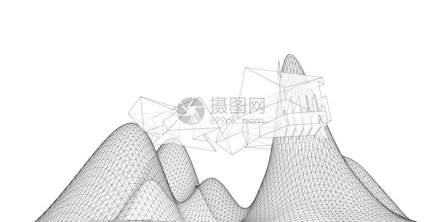 抽象建筑素描3D插图图片