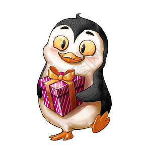 企鹅礼品盒动物角色设计儿童书籍设计概念艺术逼真的插图电子游戏数字图片