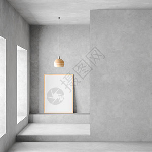 现代宽敞的混凝土墙房间内的模型海报框架图片