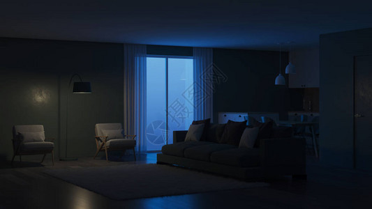 现代室内室内的绿色颜晚上晚间照图片