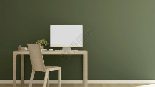 公寓或小型办公室中绿色调的工作场所和空白间图片
