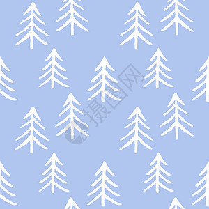 蓝色背景上的无缝模式白色枞树圣诞树新年快乐背景寒假纺织品包装壁图片