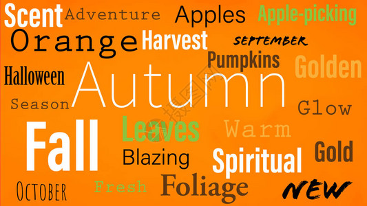 秋季词云单词数个颜色字体和风格不同图片