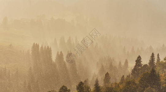 阳光明媚的天气下大雨山上一个惊图片