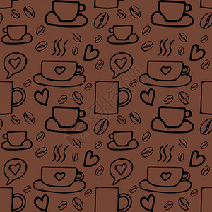 咖啡豆和杯子手绘涂鸦风格无缝图案简单的班轮斯堪的纳维亚风格的饮料纺织品纸张菜单咖啡馆图片