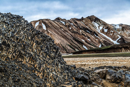 Landmannalaugar超现实自然景观的景观在冰岛高原图片