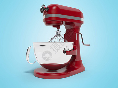 厨房3D的机械搅拌机在蓝色背景图片