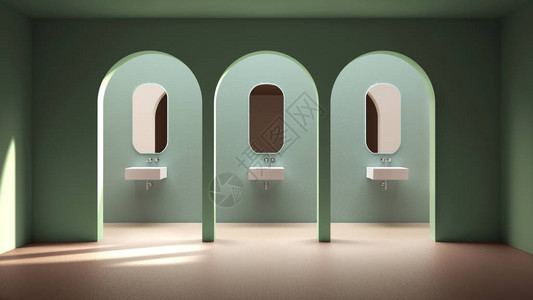 带水槽和的经典东方浴室带灰泥墙的现代彩色空间室内设计拱门带瓷砖的空旷间绿色背图片