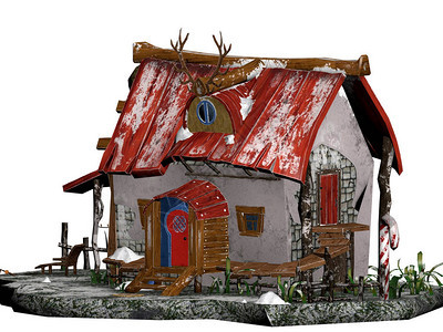 3d渲染圣诞老人的房子图片