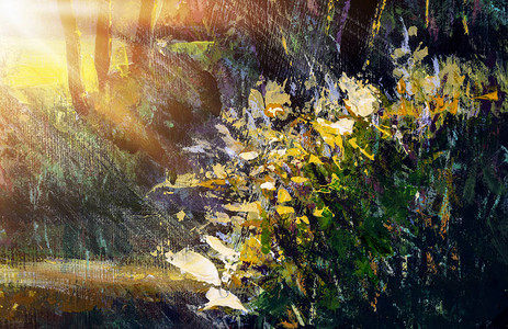 春秋的美丽油画艺术林明亮的阳光图片