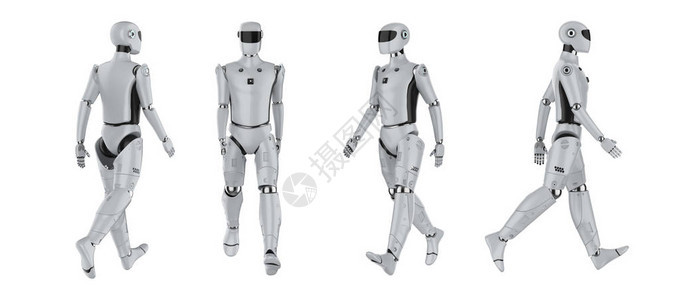 3d一组人工智能半机械人或机器人在白色图片