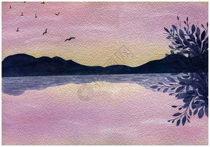 宁静的风景背,日落时湖水图片