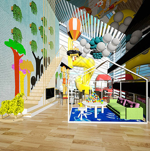 幼儿园童房的3d渲染图片
