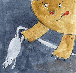儿童插画水彩猫和老鼠的友谊图片