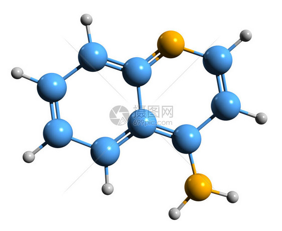 4氨基喹啉骨架式的3D图像Quinolin4amine在白色背景下分离的图片