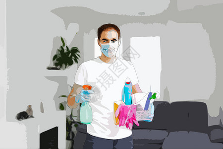 留在家里打扫房间干净是健康的图片