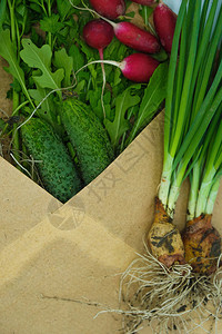 装有机蔬菜的纸袋食品交付概念复制空间图片