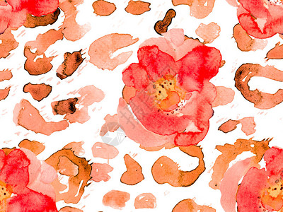 热带无缝模式夏威夷女童蛇背景植物叶片湿润印刷品原始连续花粉设计夏季水彩色纹理与异味叶玫瑰和Py图片