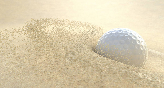 高尔夫球在掩体中撞击沙子喷撒沙粒背景图片