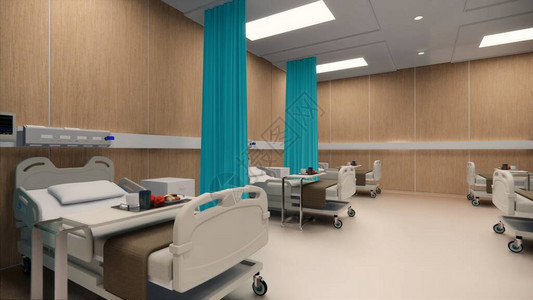 3d渲染室内医院现代设计空荡的医院病床和各种急救医疗设备在空荡的急诊室医疗实图片