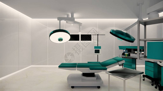 3d渲染室内医院现代设计空荡的医院病床和各种急救医疗设备在空荡的急诊室医疗实图片