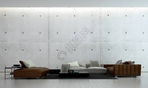 双空间客厅和混凝土墙壁背景的现代图片
