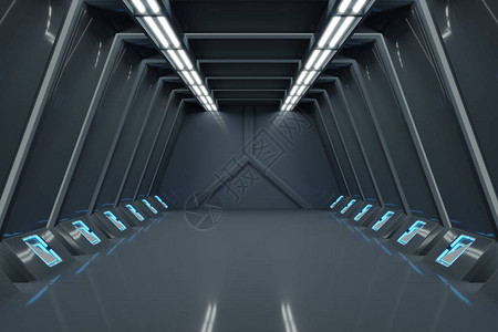 空间飞船走廊蓝色光背景图片