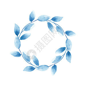 水彩蓝桉树叶的花环在白色背景下被隔离精致的花环非常适合贺卡图片