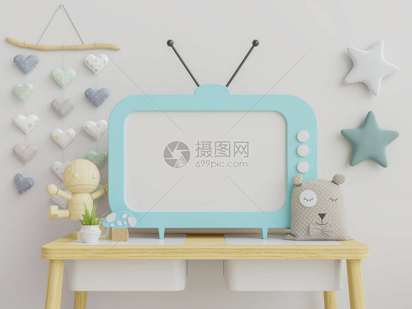 儿童房间里的Mockup电视墙上高清图片下载正版图片507501105摄图网