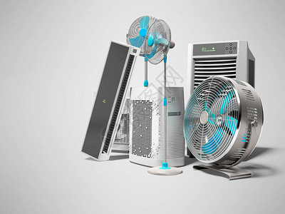3发蓝色风扇空调机和便携式空调机图片