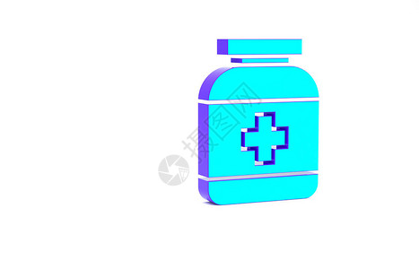 绿松石药瓶图标隔离在白色背景上瓶丸标志药房设计极简主义概念3d插图图片